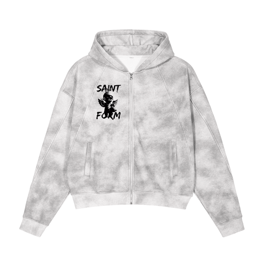 Dirty Washed Zip-Up Fleece Hoodie